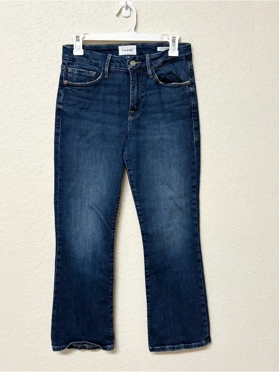 Frame Le Crop Mini Boot Size 28 Stretch Blue Denim Jeans High Rise - Picture 1 of 7